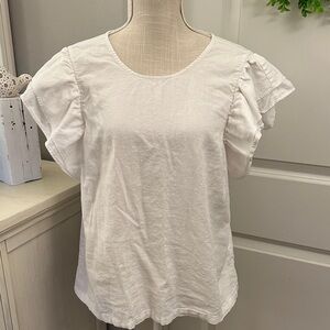 A New Day Size XL Linen Blend White Ruffle Sleeve Top